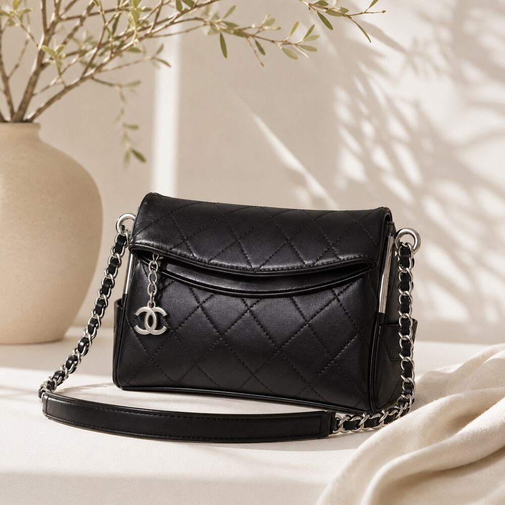 Chanel Black Quilted Leather Shoulder Bag with CC Charm